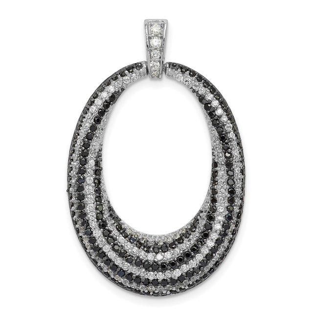 Sterling Silver Oval Pendant with Black and White Cubic Zirconia, Modern Contrast Design