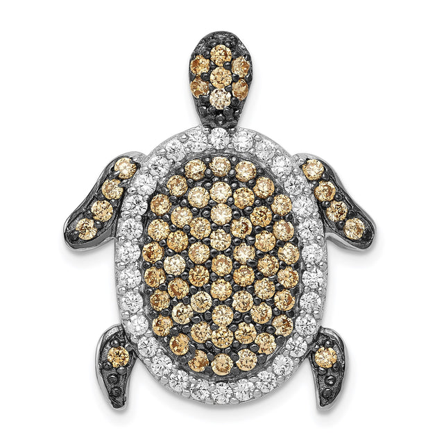 Sterling Silver Sea Turtle Pendant with Cubic Zirconia, Ocean Animal Nature Jewelry