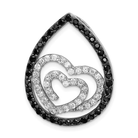 Sterling Silver Heart Pendant with Cubic Zirconia, Intertwined Hearts and Teardrop Design