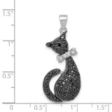 Black and White CZ Cat with Bow Charm Pendant in Real 925 Sterling Silver