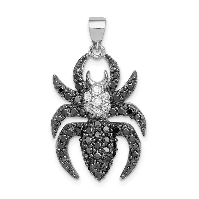 Sterling Silver Spider Pendant with Black and White Cubic Zirconia, Gothic Style