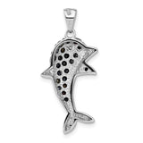 Sterling Silver Dolphin Pendant with Black and White Cubic Zirconia, Ocean Animal Theme