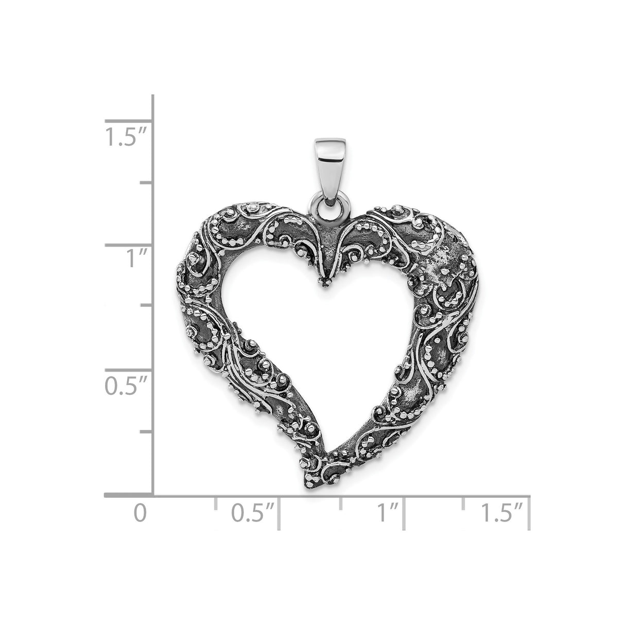 Sterling Silver Heart Pendant with Vintage Filigree and Ornate Scrollwork Design