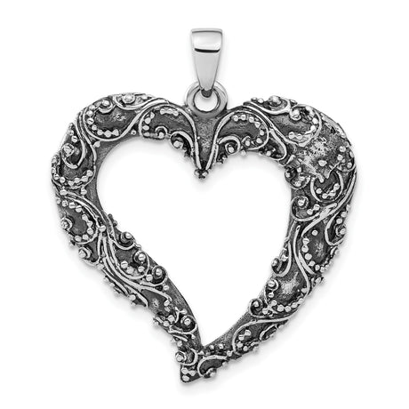 Sterling Silver Heart Pendant with Vintage Filigree and Ornate Scrollwork Design