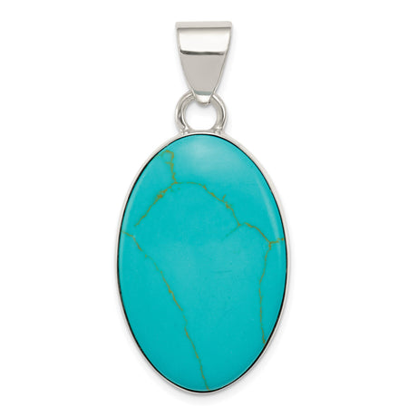 Sterling Silver Oval Turquoise Pendant, Minimalist Southwestern Style Healing Jewelry for Women