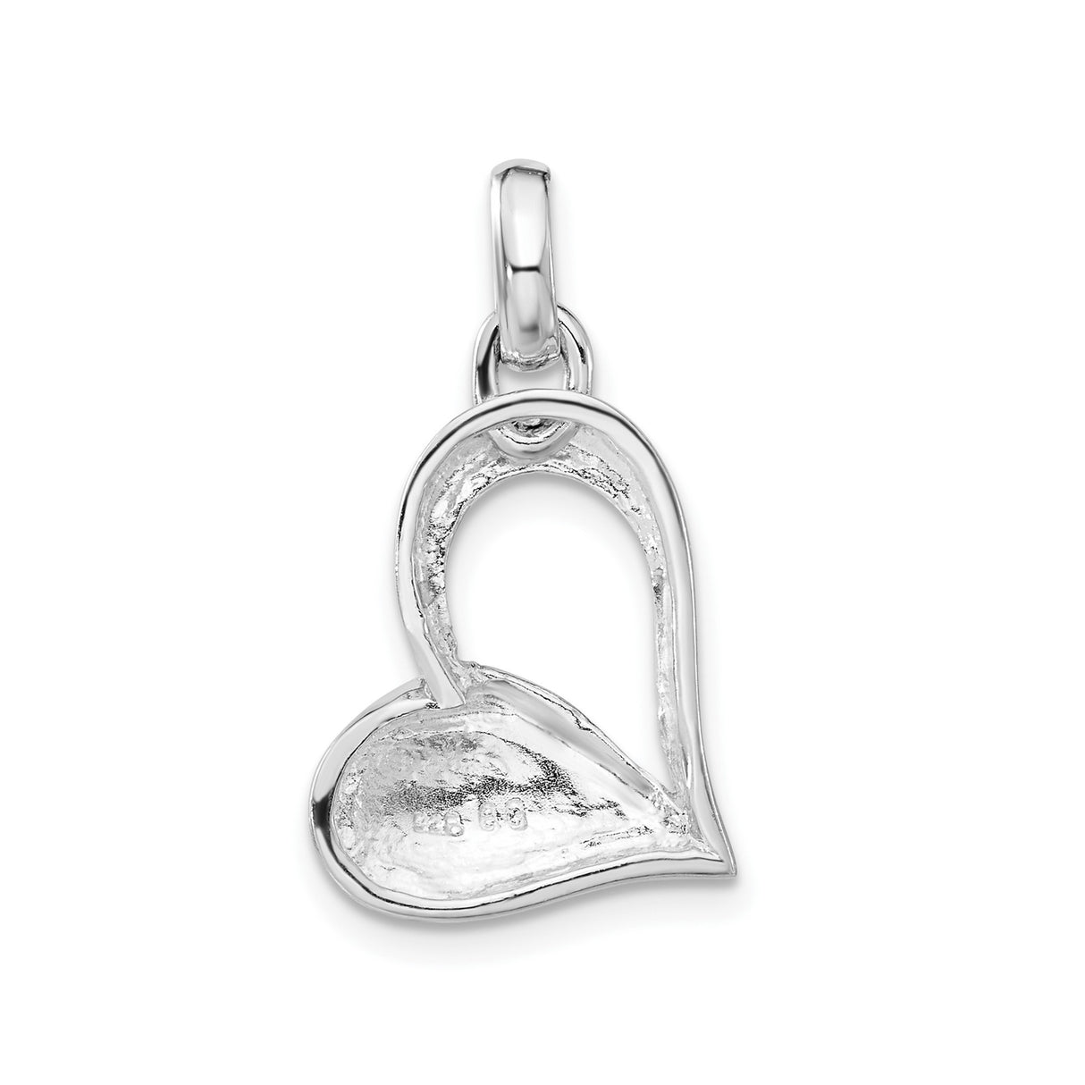 Sterling Silver Heart Pendant with Open Design, Black Accents, and Raised Dot Texture