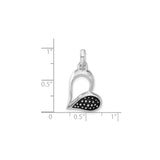 Sterling Silver Heart Pendant with Open Design, Black Accents, and Raised Dot Texture