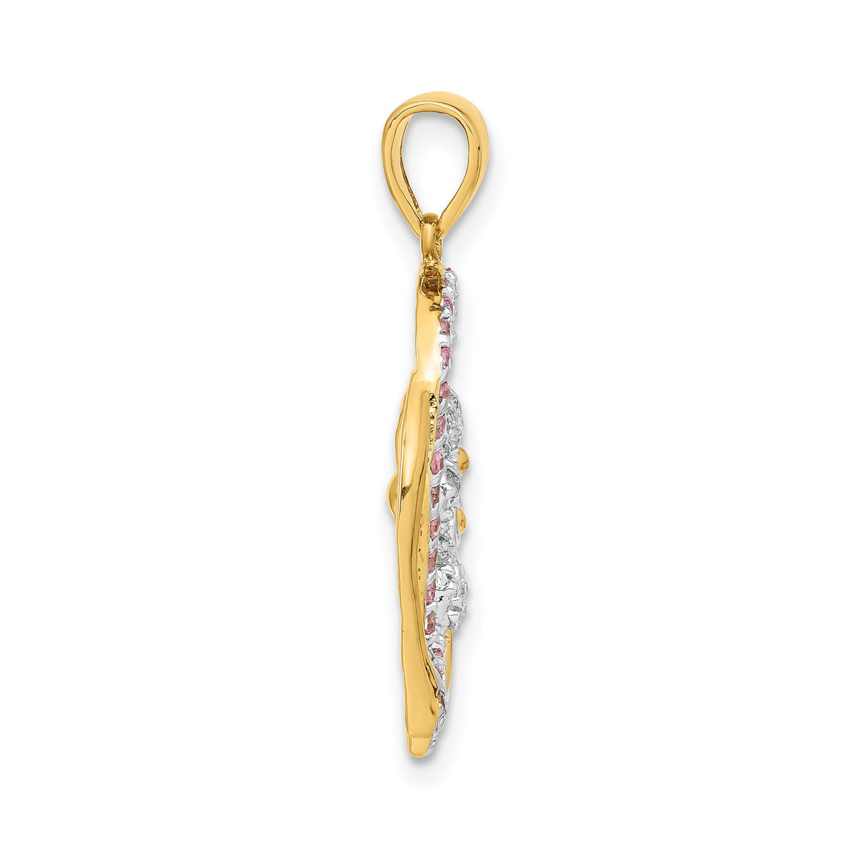 Sterling Silver Heart Pendant with Pink and Clear Cubic Zirconia, Two-Tone Floral Design