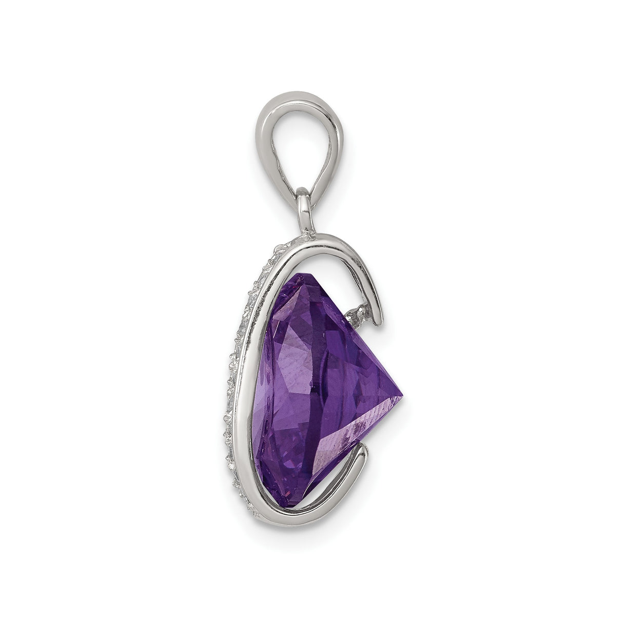 Sterling Silver Pendant with Amethyst and Vertical Cubic Zirconia Accents for Women