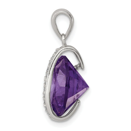 Sterling Silver Pendant with Amethyst and Vertical Cubic Zirconia Accents for Women