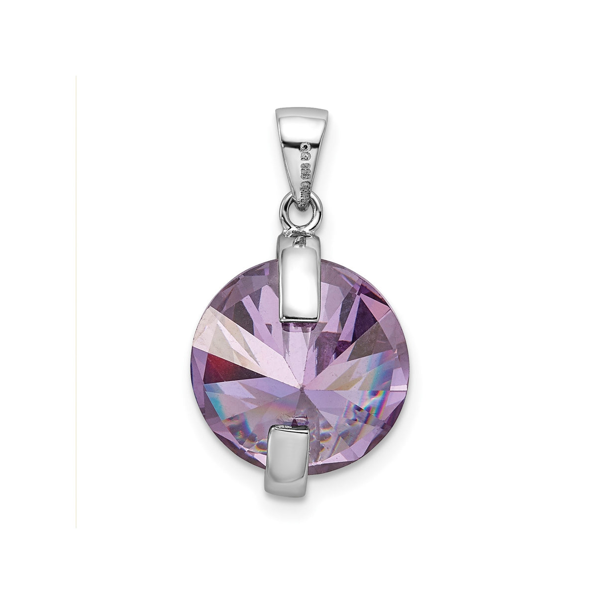 Sterling Silver Pendant with Amethyst and Vertical Cubic Zirconia Accents for Women