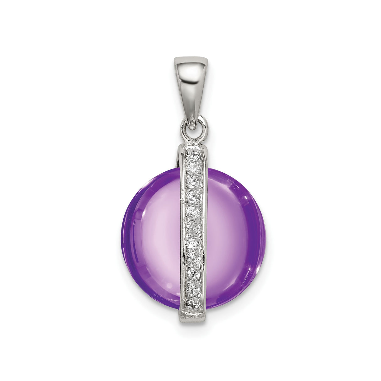 Sterling Silver Pendant with Amethyst and Vertical Cubic Zirconia Accents for Women