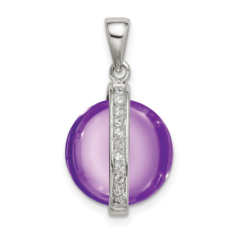 Sterling Silver Pendant with Amethyst and Vertical Cubic Zirconia Accents for Women