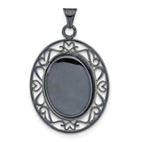 Sterling Silver Heart Pendant with Cubic Zirconia and Black Plated Openwork Frame for Women