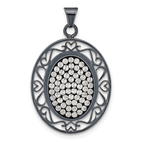 Sterling Silver Heart Pendant with Cubic Zirconia and Black Plated Openwork Frame for Women