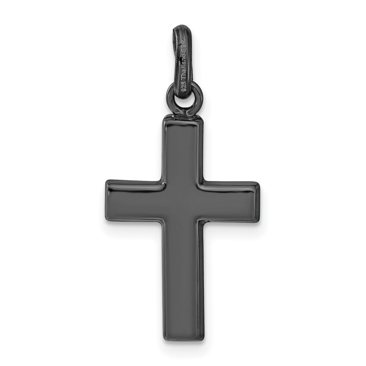 Black Ceramic Red Swarovski Elements Cross Charm Pendant in Real 925 Sterling Silver