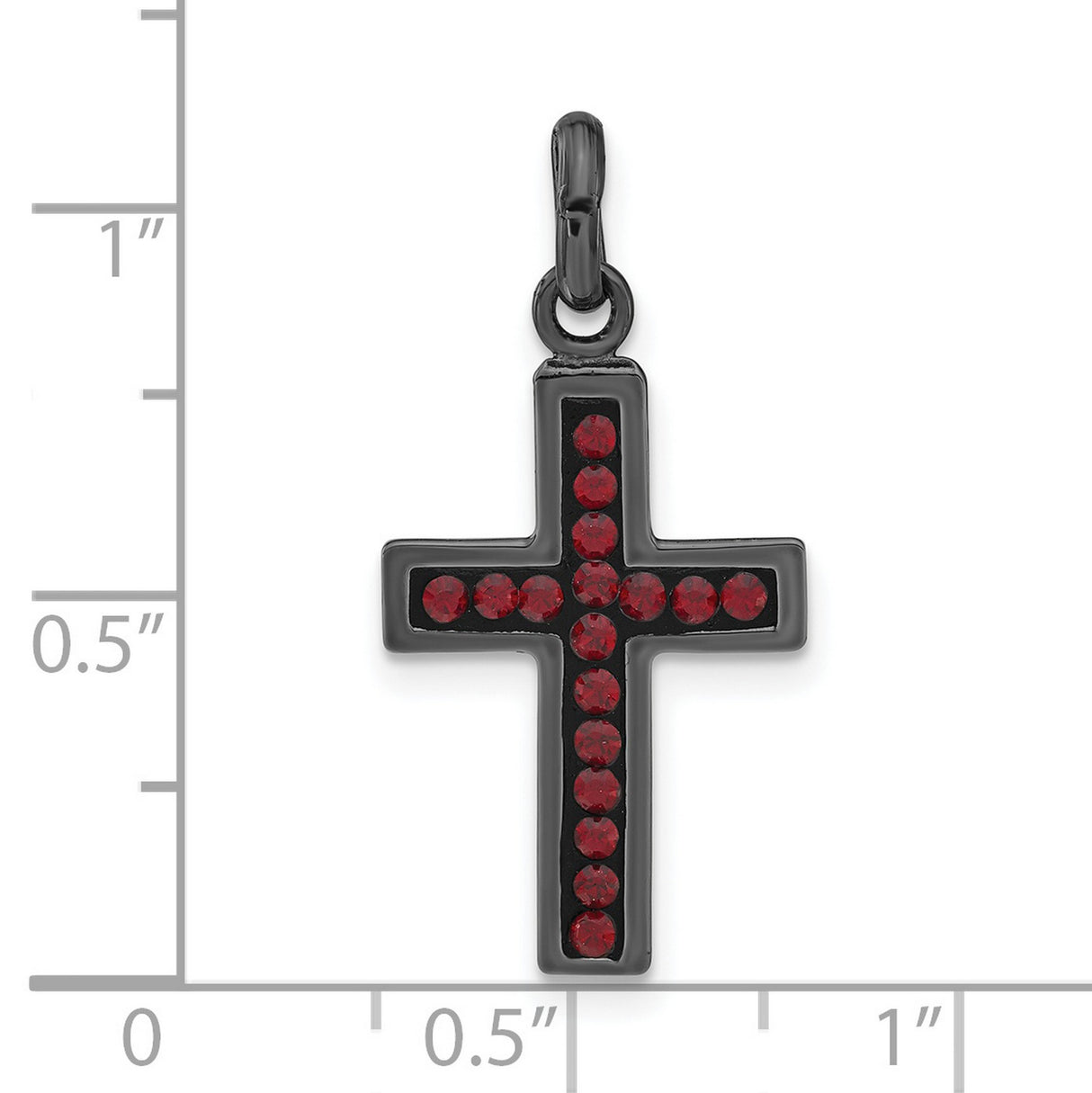 Black Ceramic Red Swarovski Elements Cross Charm Pendant in Real 925 Sterling Silver