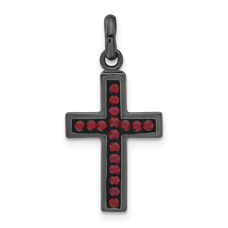 Black Ceramic Red Swarovski Elements Cross Charm Pendant in Real 925 Sterling Silver