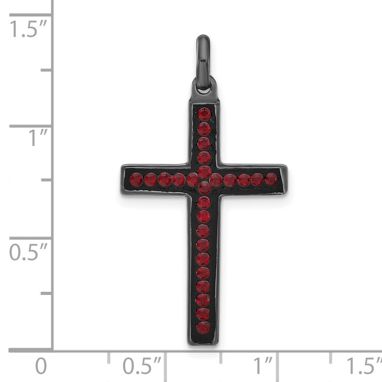 Black Ceramic Red Swarovski Elements Cross Charm Pendant in Real 925 Sterling Silver