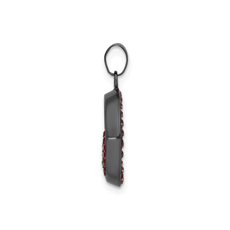 Sterling Silver Heart Pendant with Red Crystal Accents and Black Plated Frame