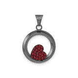 Sterling Silver Heart Pendant with Red Crystal Accents and Black Plated Frame