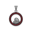 Sterling Silver Heart Pendant with Red Crystal Accents and Black Plated Frame