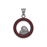 Sterling Silver Heart Pendant with Red Crystal Accents and Black Plated Frame