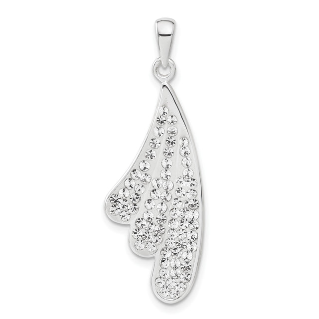 Sterling Silver Angel Wing Pendant with Clear Crystal Accents, Spiritual Memorial Jewelry for Women