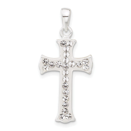 Sterling Silver Cross Pendant with White Crystal, Modern Religious Faith Symbol for Men and Women