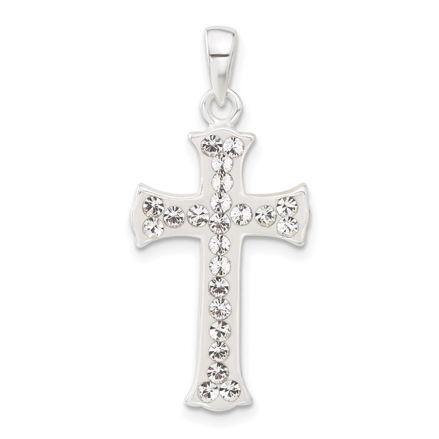 Sterling Silver Cross Pendant with White Crystal, Modern Religious Faith Symbol for Men and Women