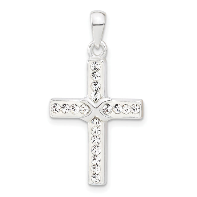 Sterling Silver Faith Pendant with Crystal Beveled Cross Charm for Men and Women