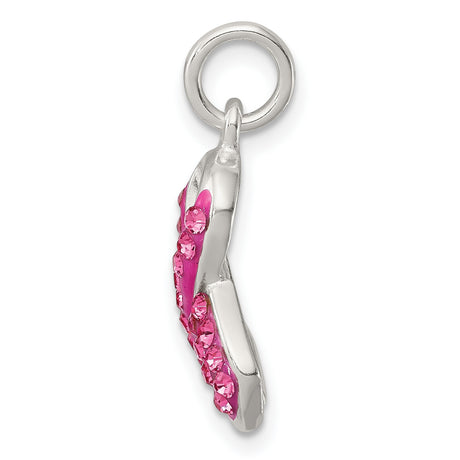 Sterling Silver Pendant with Crystals, Pink Ribbon Breast Cancer Awareness Jewelry