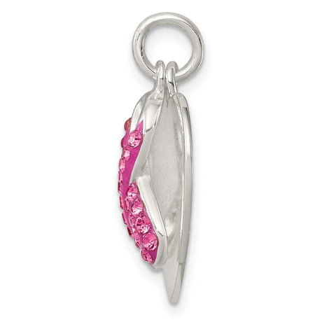 Sterling Silver Heart Pendant with Pink Crystal Ribbon, Breast Cancer Awareness Jewelry