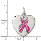 Sterling Silver Heart Pendant with Pink Crystal Ribbon, Breast Cancer Awareness Jewelry