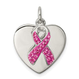 Sterling Silver Heart Pendant with Pink Crystal Ribbon, Breast Cancer Awareness Jewelry