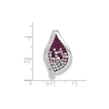 Sterling Silver Flame Pendant with Gradient White, Pink, and Purple Crystals, Abstract Symbolic Design