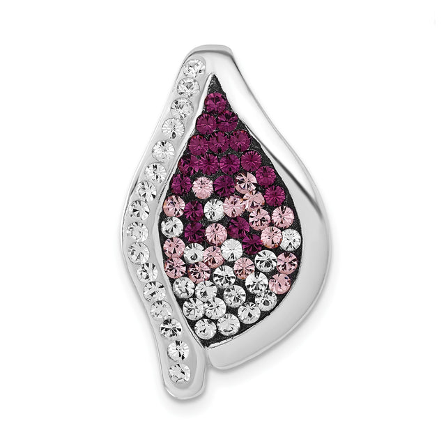 Sterling Silver Flame Pendant with Gradient White, Pink, and Purple Crystals, Abstract Symbolic Design