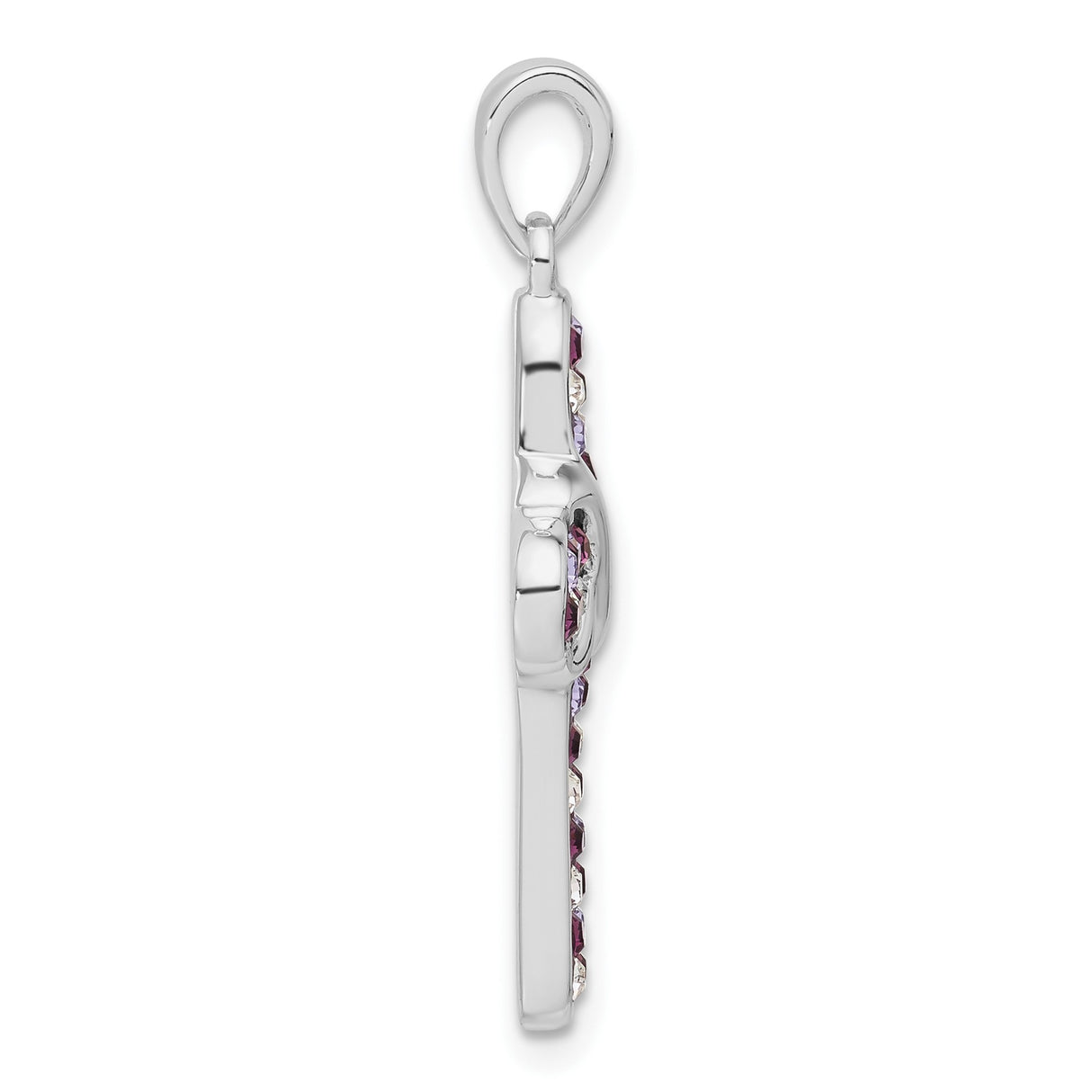 Sterling Silver Cross Pendant with Amethyst and Lavender Crystals, Modern Polished Design