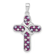 Sterling Silver Cross Pendant with Amethyst and Lavender Crystals, Modern Polished Design
