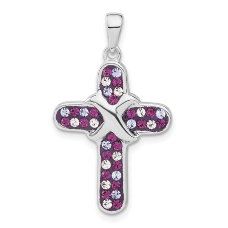 Sterling Silver Cross Pendant with Amethyst and Lavender Crystals, Modern Polished Design