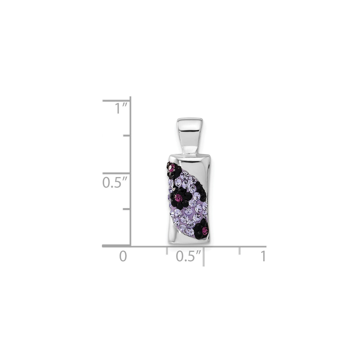 Sterling Silver Rectangular Pendant with Crystal Wave Design in Purple, Black, and Lavender