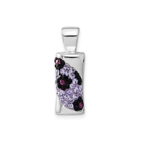 Sterling Silver Rectangular Pendant with Crystal Wave Design in Purple, Black, and Lavender