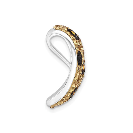 Sterling Silver Wide Band Ring with Black and Gold Tone Crystal Accents, Daisy Floral Design