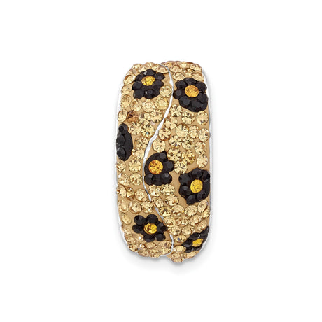 Sterling Silver Wide Band Ring with Black and Gold Tone Crystal Accents, Daisy Floral Design