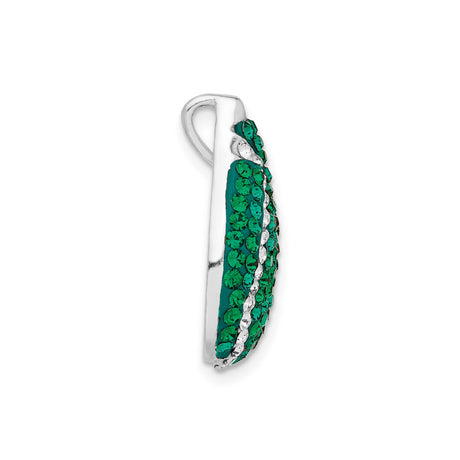 Sterling Silver Teardrop Pendant with Green and White Crystals, Wave Design