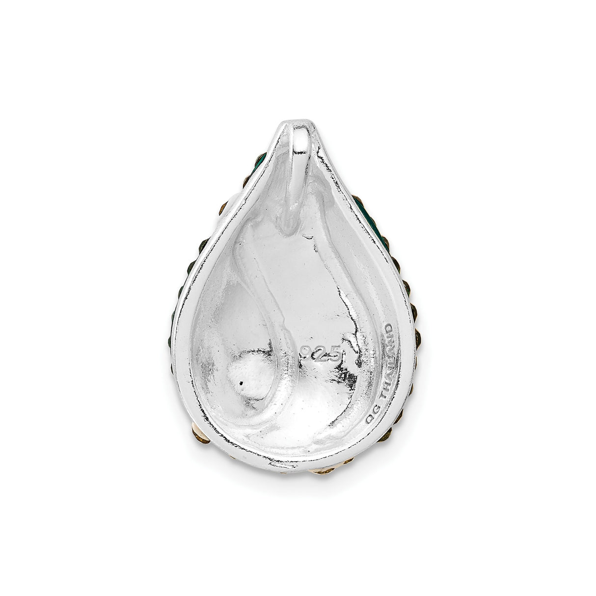 Sterling Silver Teardrop Pendant with Green and White Crystals, Wave Design
