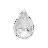 Sterling Silver Teardrop Pendant with Green and White Crystals, Wave Design