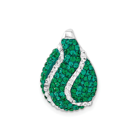 Sterling Silver Teardrop Pendant with Green and White Crystals, Wave Design