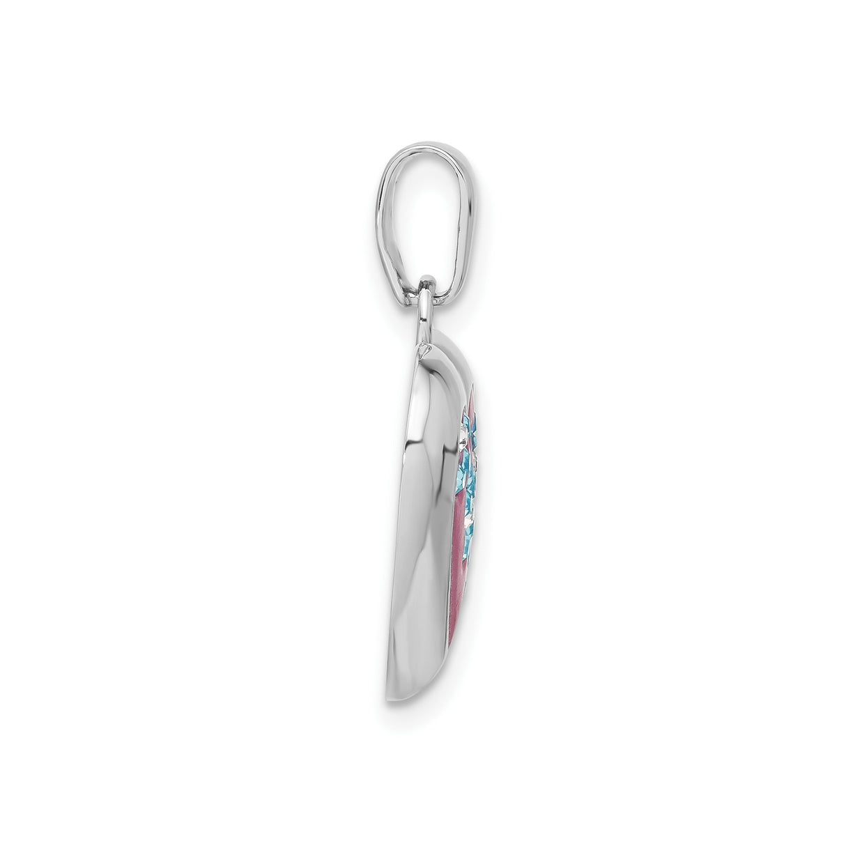 Sterling Silver Heart Pendant with Pink Enamel Center and Light Blue Crystals