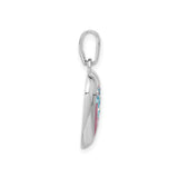 Sterling Silver Heart Pendant with Pink Enamel Center and Light Blue Crystals